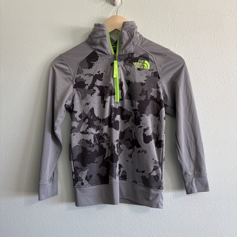 Boys The North‎ Face Gray Camo Long Sleeve 1/4 Zip Shirt Size Small